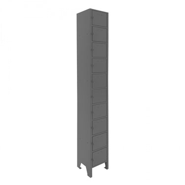 Cell Phone Locker, 20 Gauge, 9 x 9 x 66-9/16, 10 Tiers, Gray